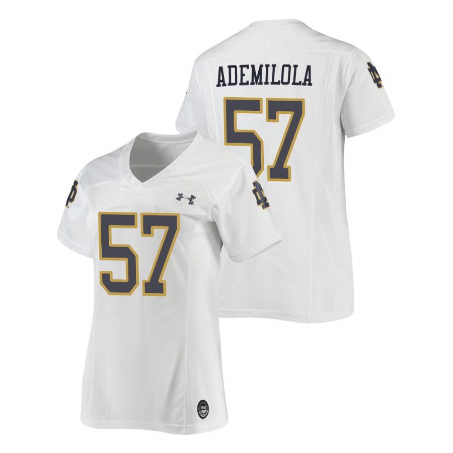 women's notre dame fighting irish jayson ademilola football replica white jersey