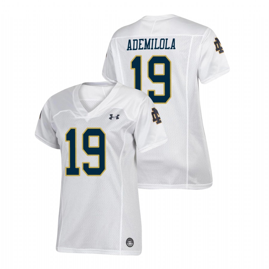 women's notre dame fighting irish justin ademilola white replica football jersey
