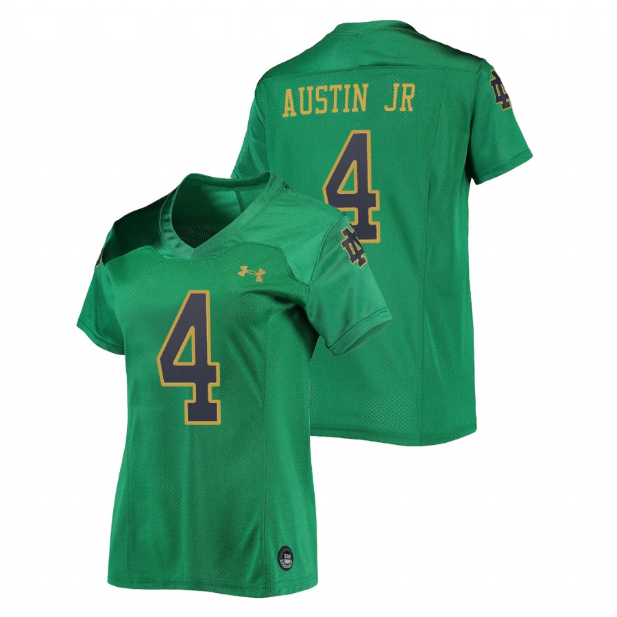 women's notre dame fighting irish kevin austin jr football replica green jersey