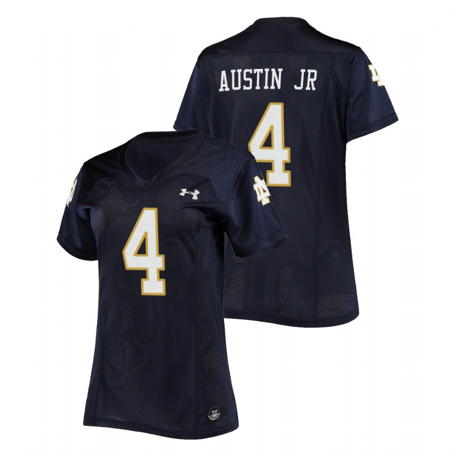 women's notre dame fighting irish kevin austin jr football replica navy jersey