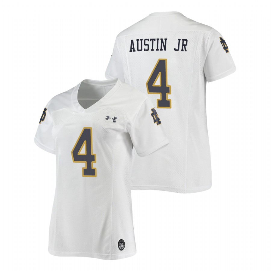 women's notre dame fighting irish kevin austin jr football replica white jersey