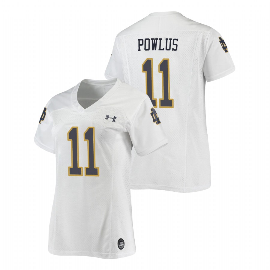 women's notre dame fighting irish ron powlus iii football replica white jersey