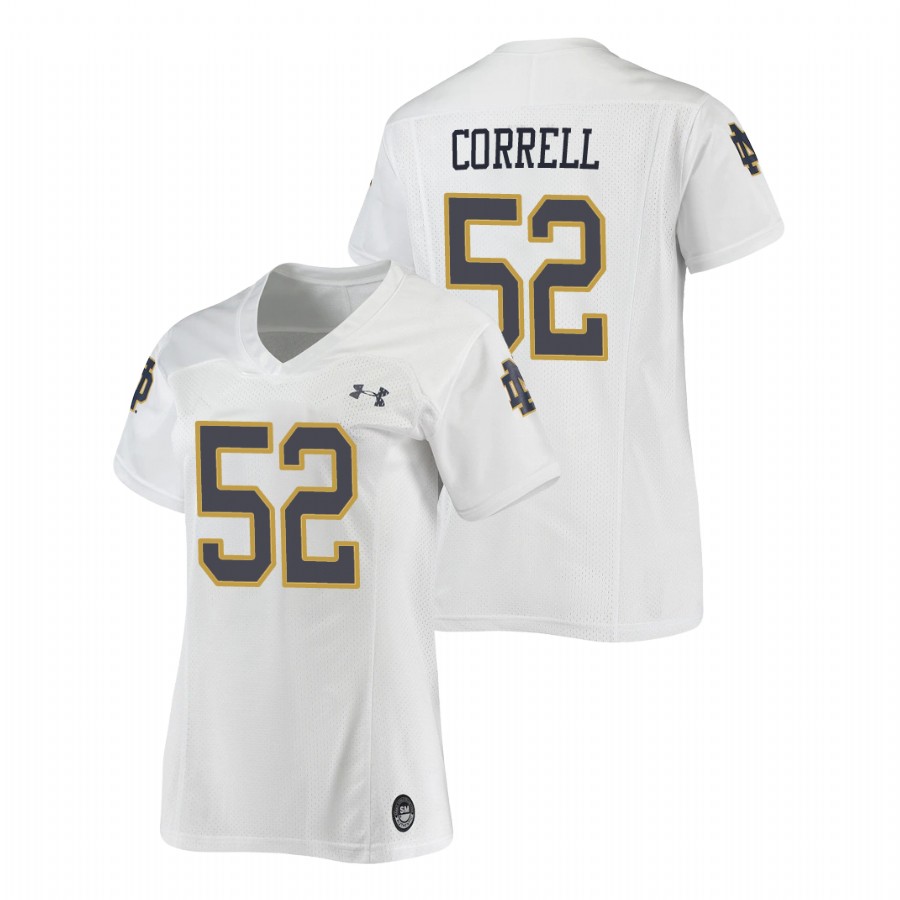 women's notre dame fighting irish zeke correll football replica white jersey