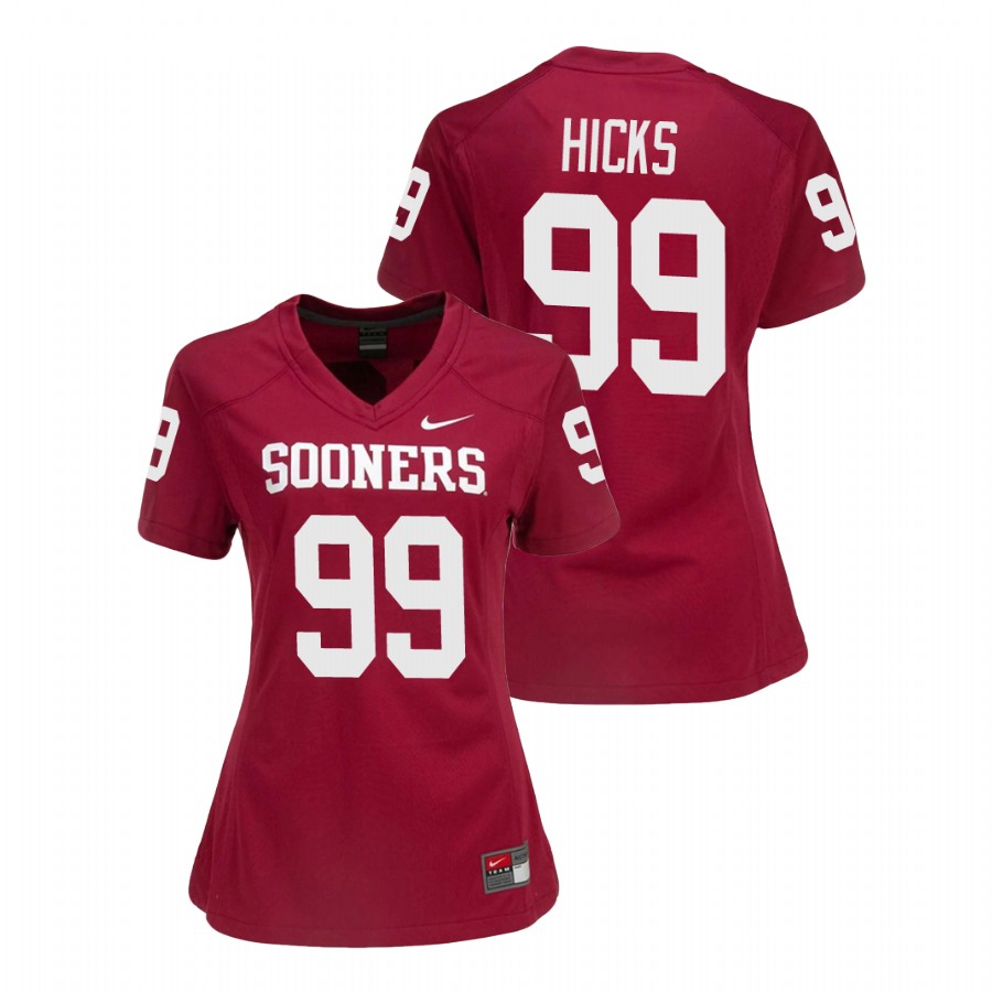 women's oklahoma sooners marcus hicks crimson college football game jersey