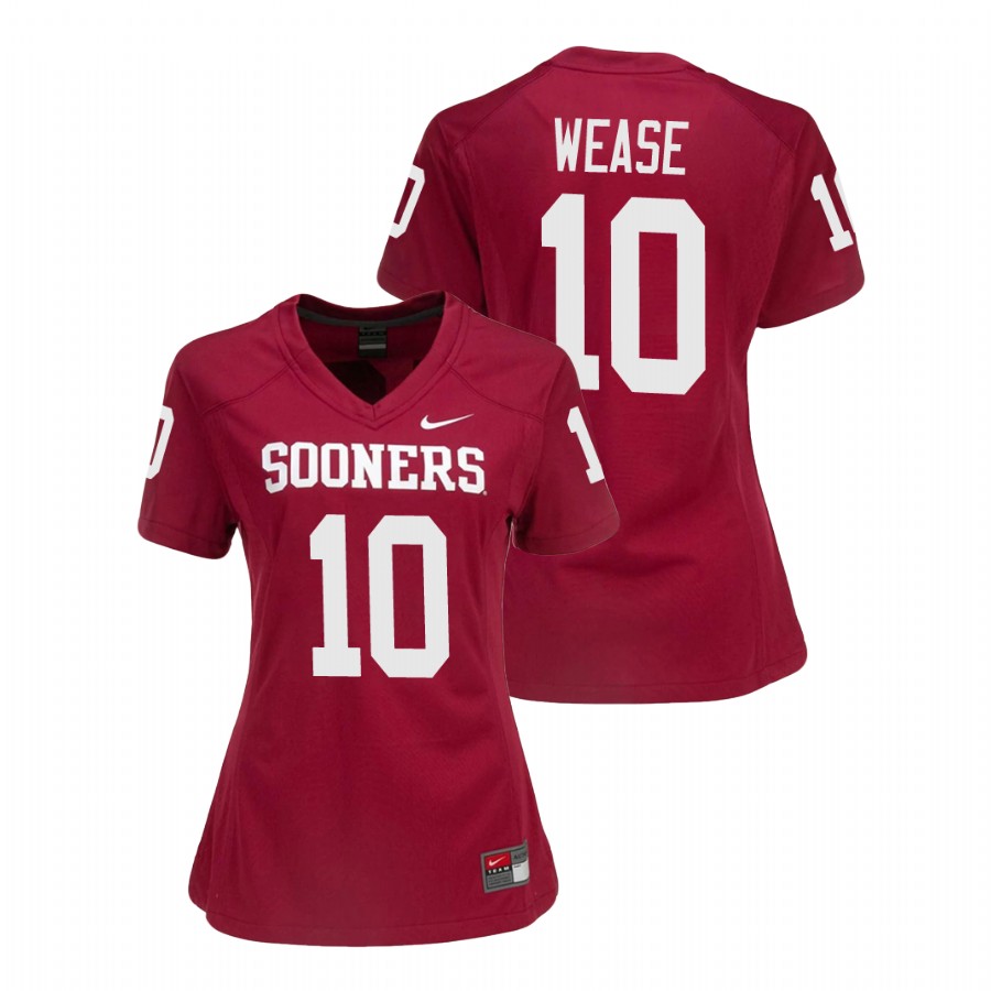 women's oklahoma sooners theo wease crimson college football game jersey
