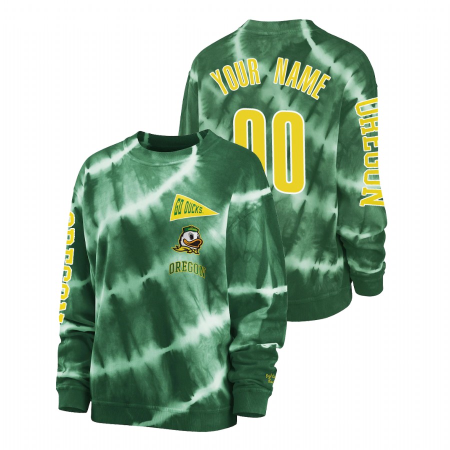 women's oregon ducks custom crewneck green tie dye sweatshirt