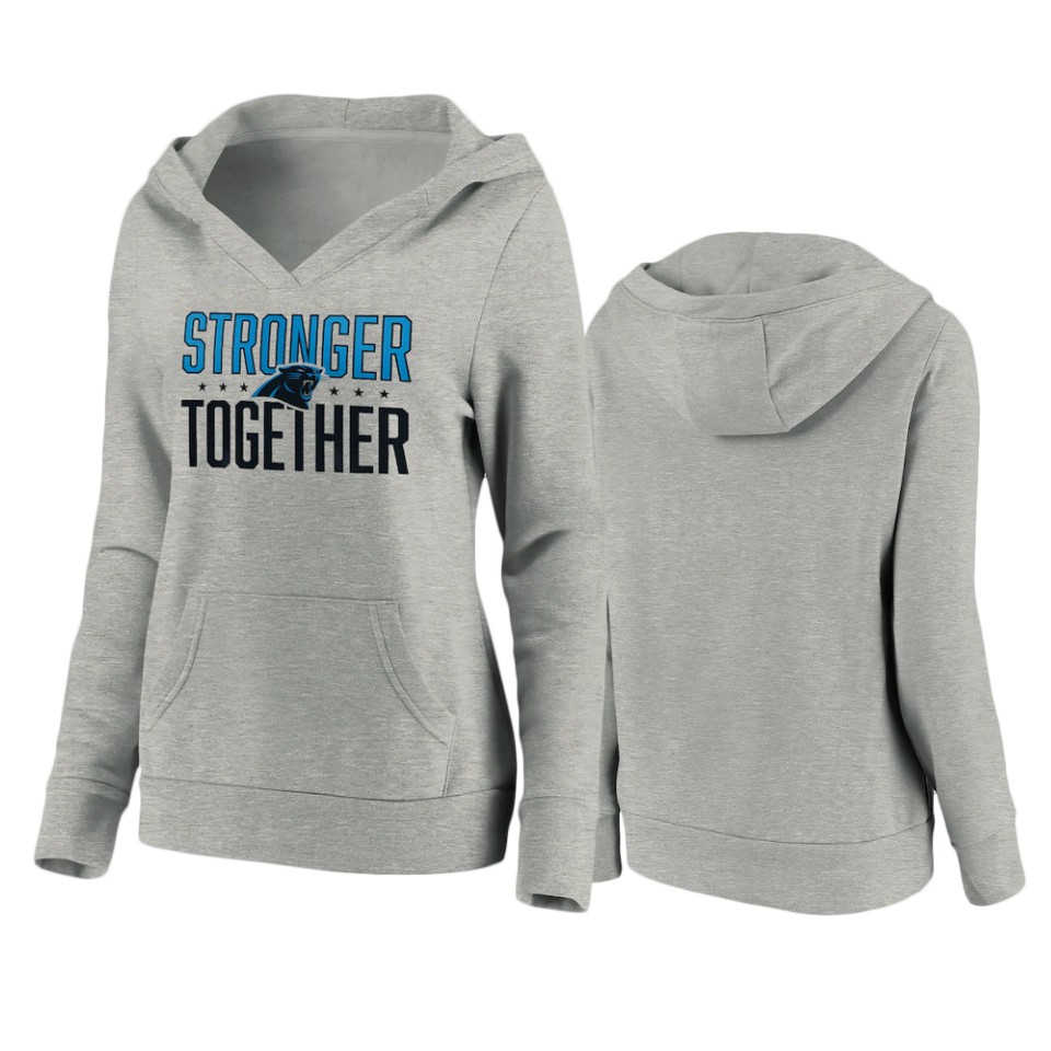 women's panthers heather gray stronger together crossover neck hoodie