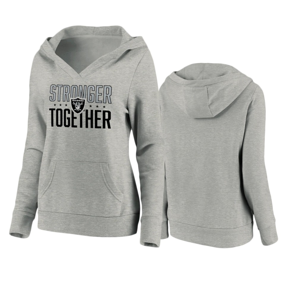 women's raiders heather gray stronger together crossover neck hoodie