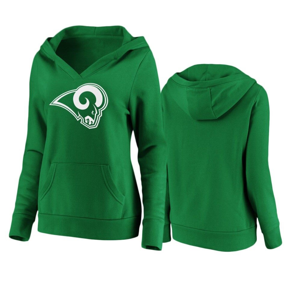 women's rams green st. patrick's day white logo hoodie