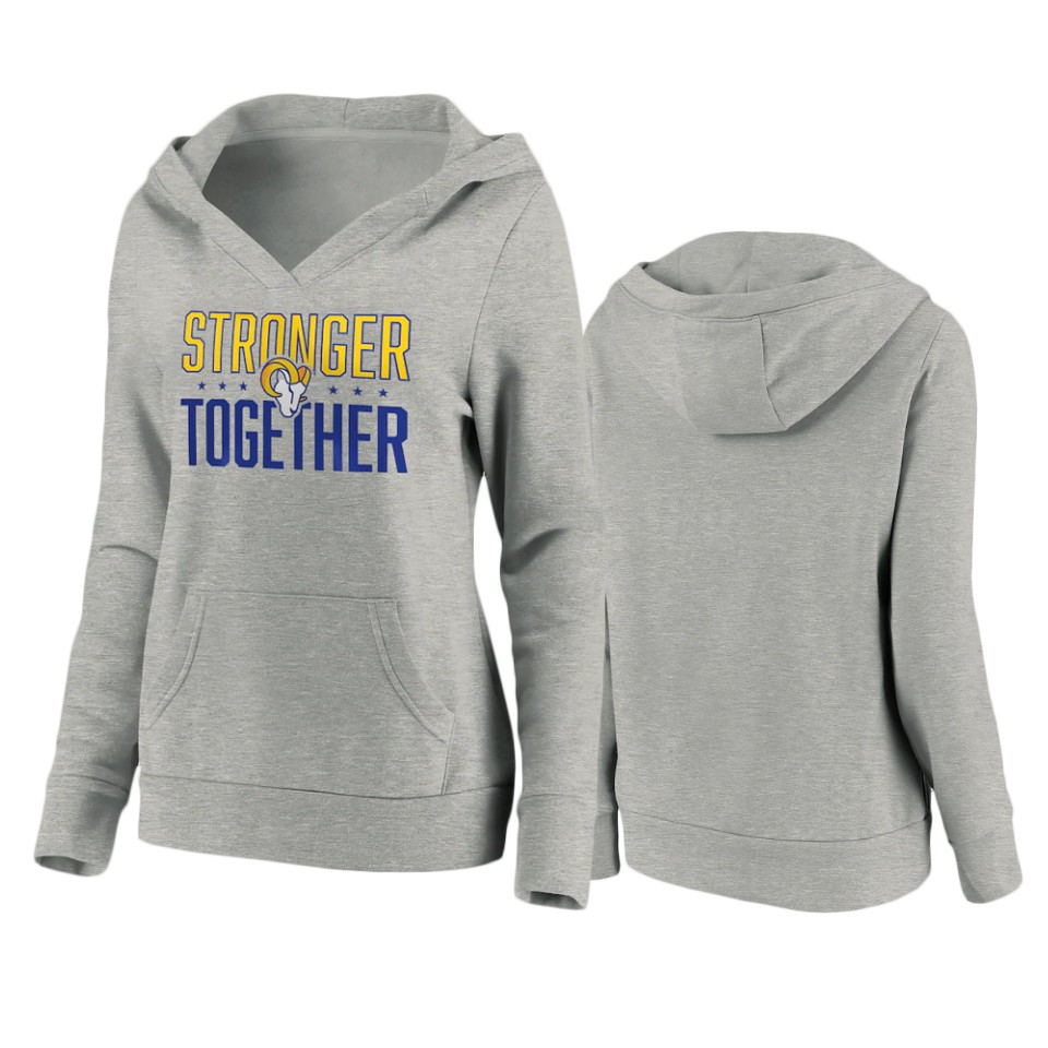 women's rams heather gray stronger together crossover neck hoodie