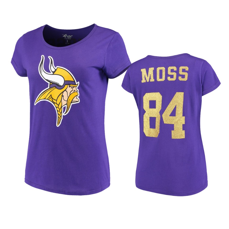 women's randy moss purple glitter endzone t shirt