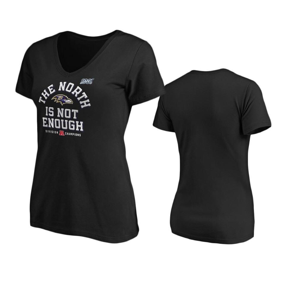 women's ravens black 2019 afc north division champions cover two t shirt