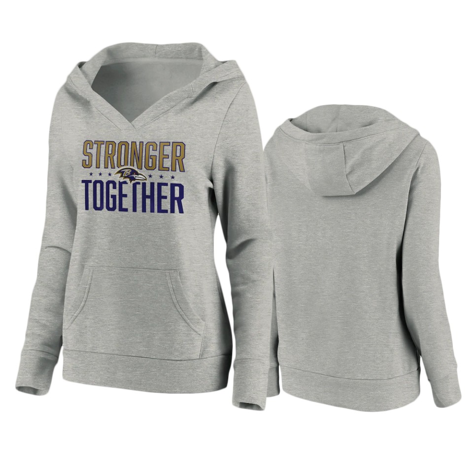 women's ravens heather gray stronger together crossover neck hoodie
