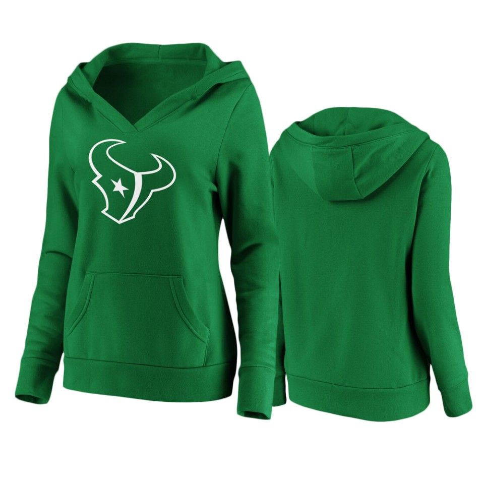 women's texans green st. patrick's day white logo hoodie