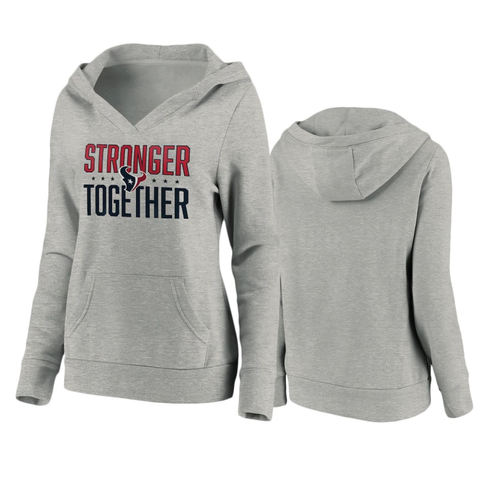 women's texans heather gray stronger together crossover neck hoodie