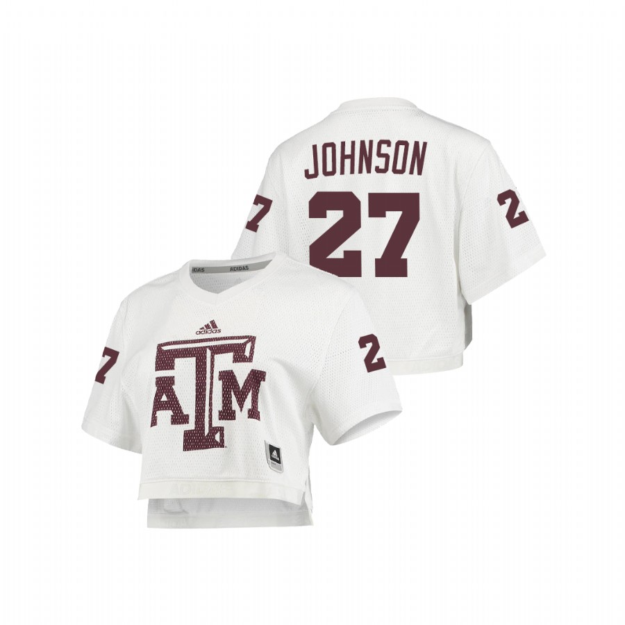 women's texas a&m aggies antonio johnson white primegreen v neck cropped jersey