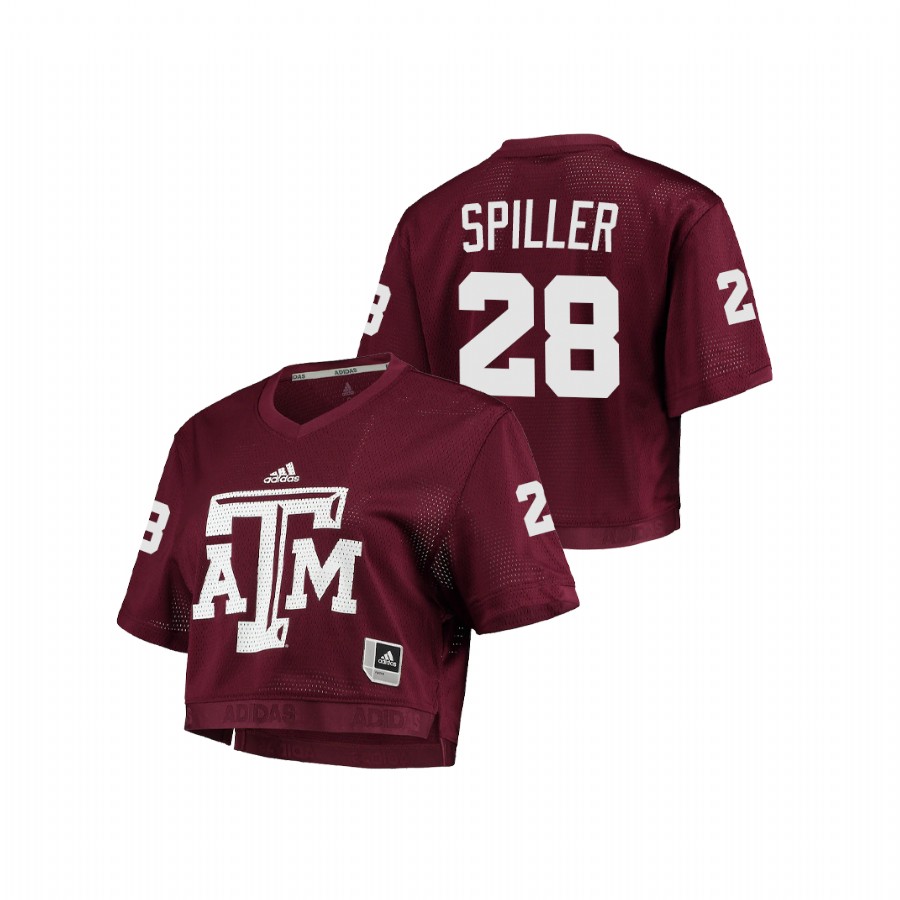women's texas a&m aggies isaiah spiller maroon primegreen v neck cropped jersey