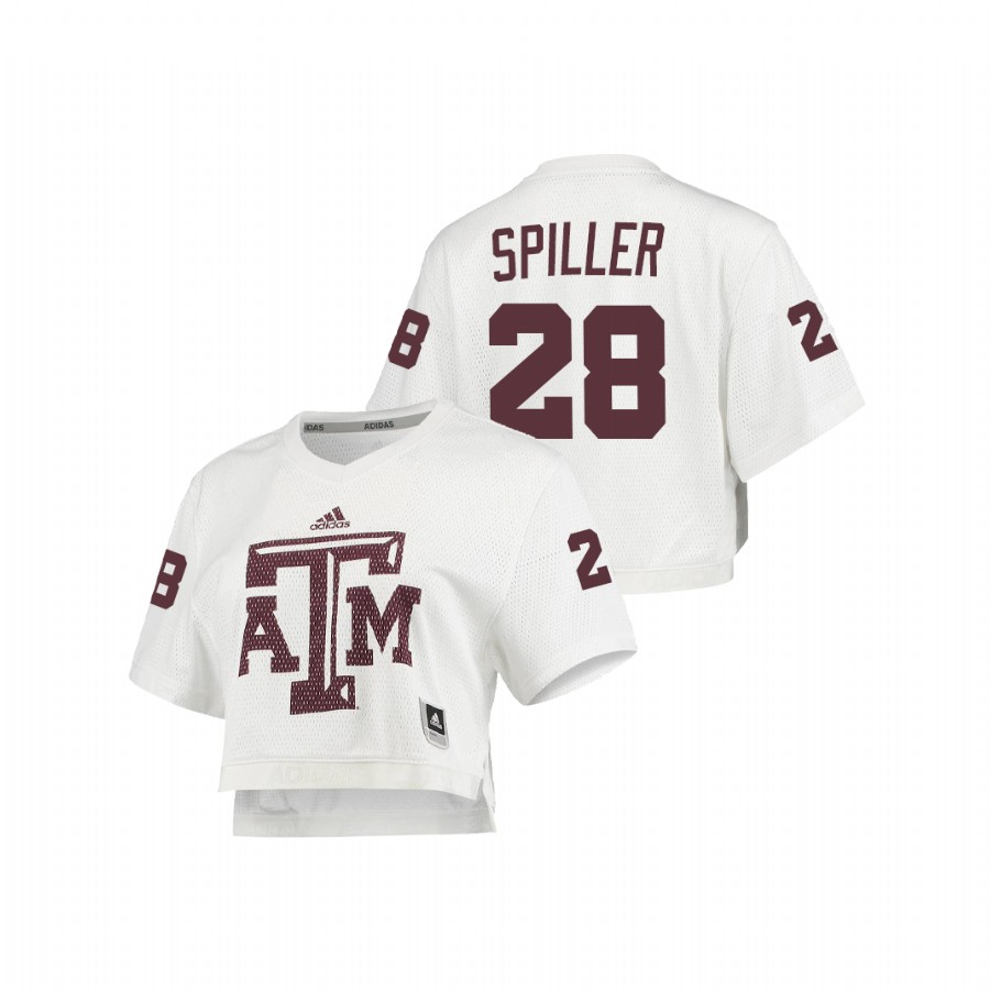 women's texas a&m aggies isaiah spiller white primegreen v neck cropped jersey