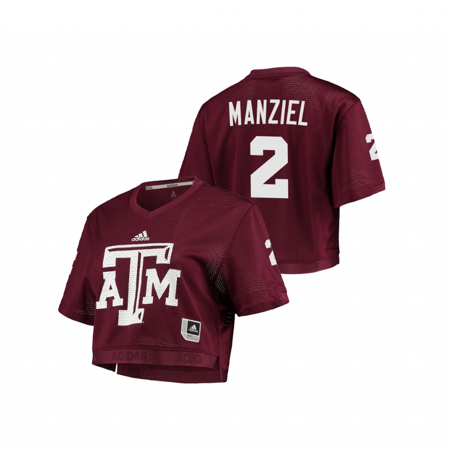 women's texas a&m aggies johnny manziel maroon primegreen v neck cropped jersey
