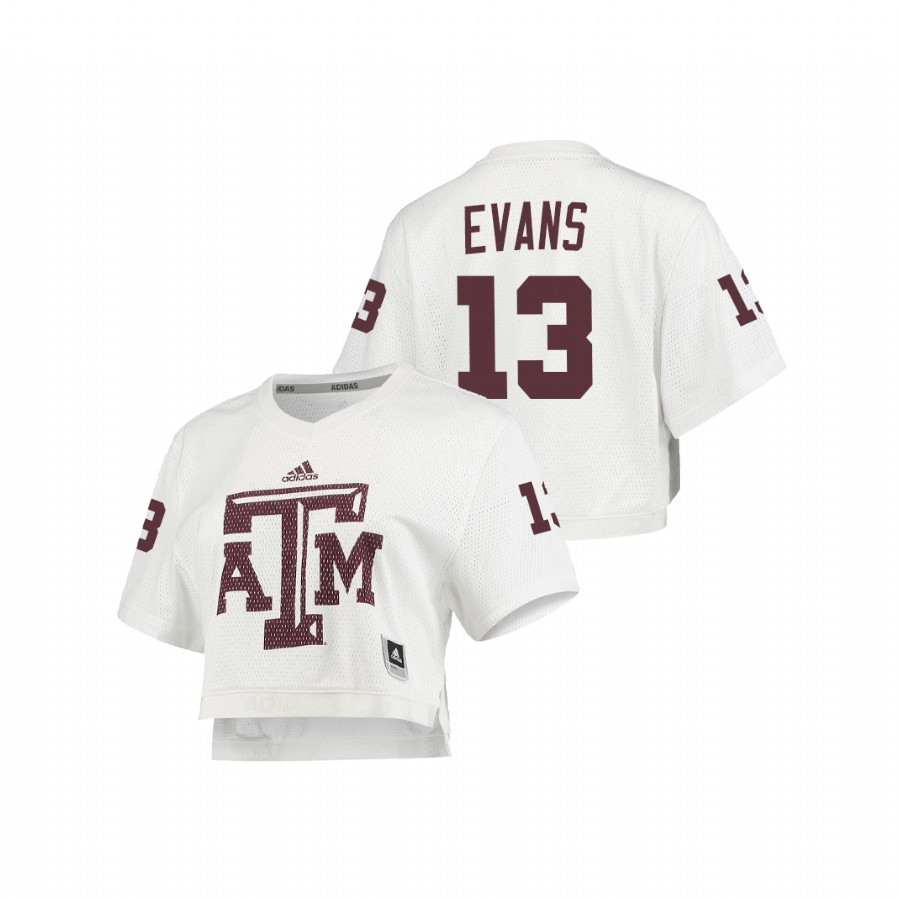 women's texas a&m aggies mike evans white primegreen v neck cropped jersey