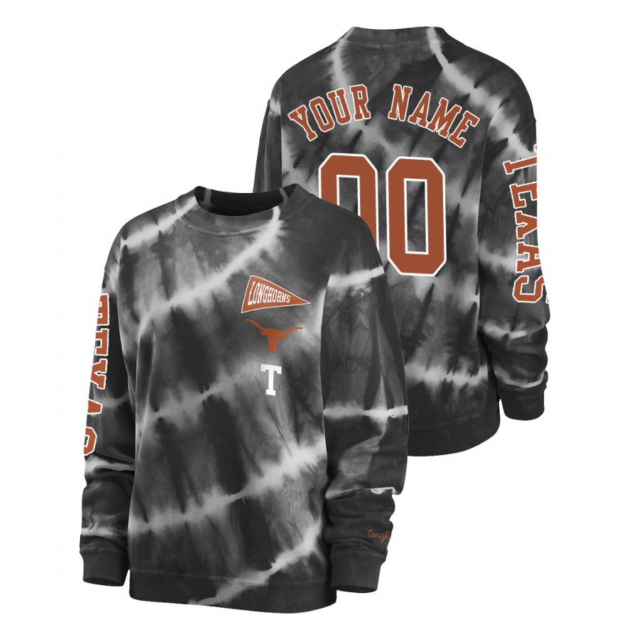 women's texas longhorns custom crewneck charcoal tie dye sweatshirt