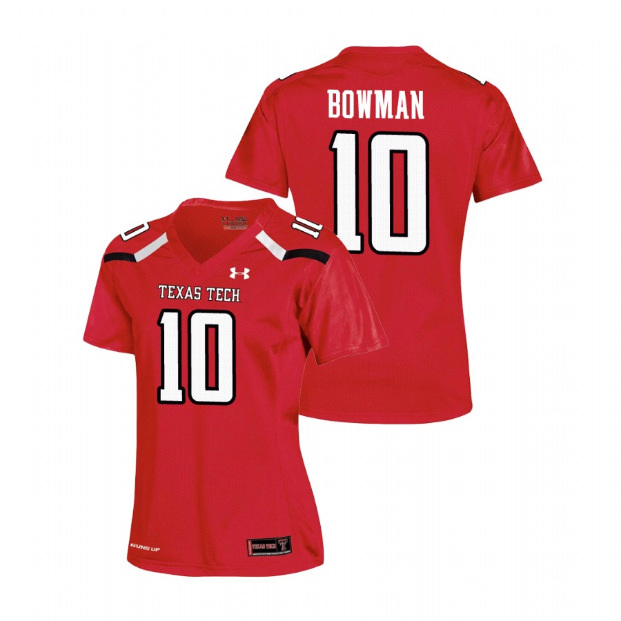 women's texas tech red raiders alan bowman red replica football jersey