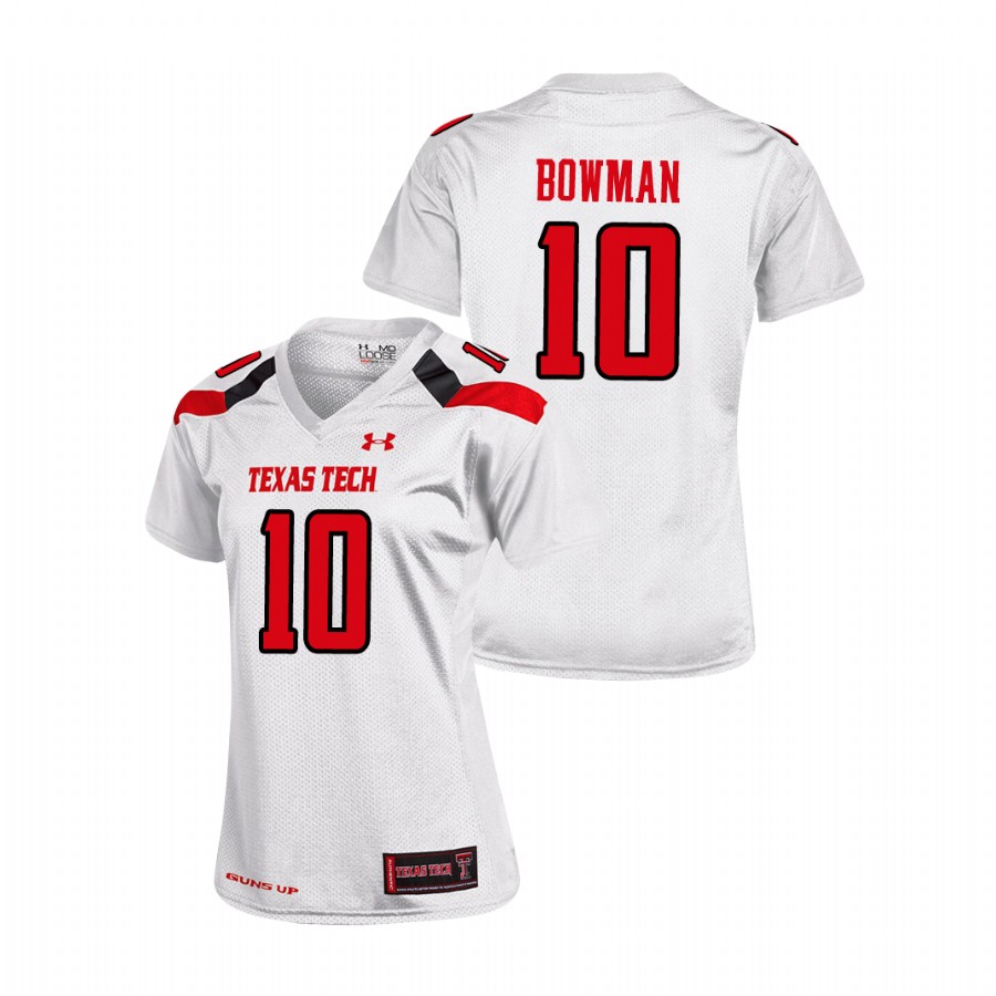 women's texas tech red raiders alan bowman white replica football jersey