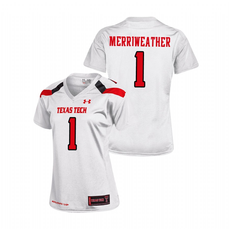 women's texas tech red raiders krishon merriweather white replica football jersey