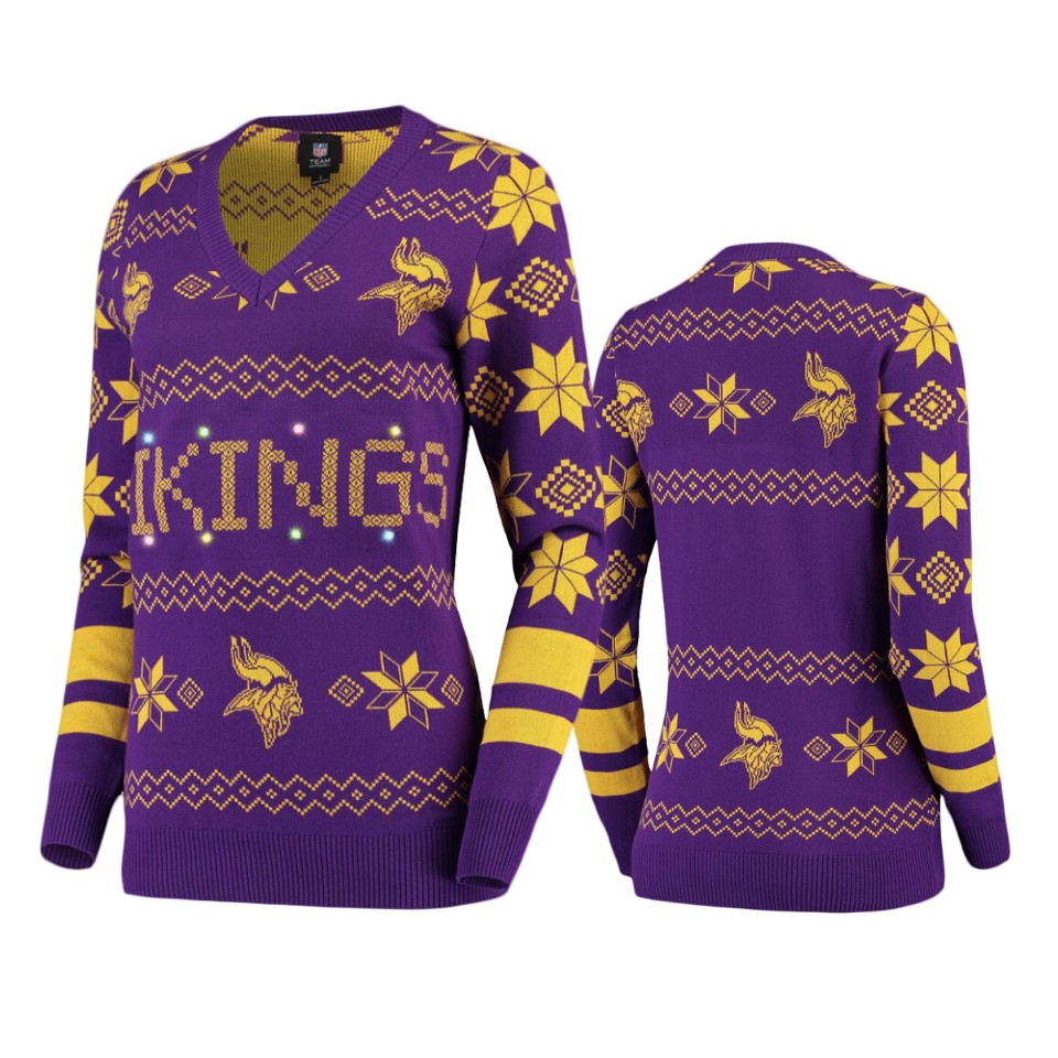 women's vikings purple 2019 ugly christmas light up sweater