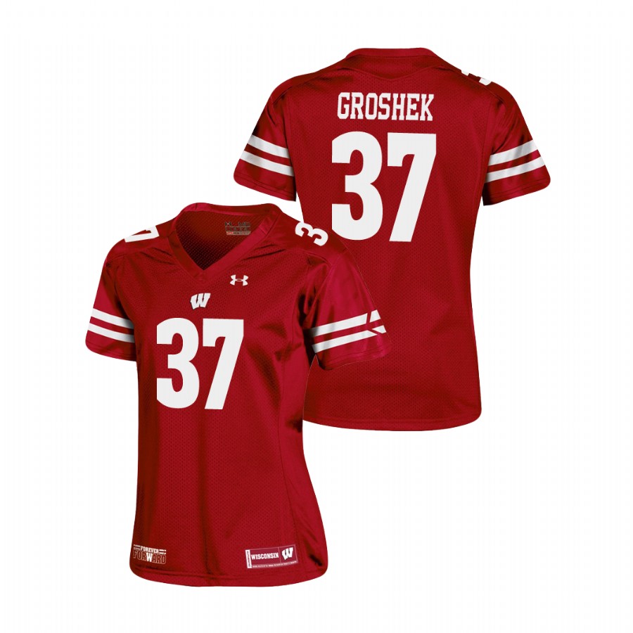 women's wisconsin badgers garrett groshek red replica college football jersey
