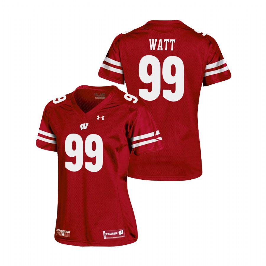 women's wisconsin badgers j.j. watt red replica college football jersey
