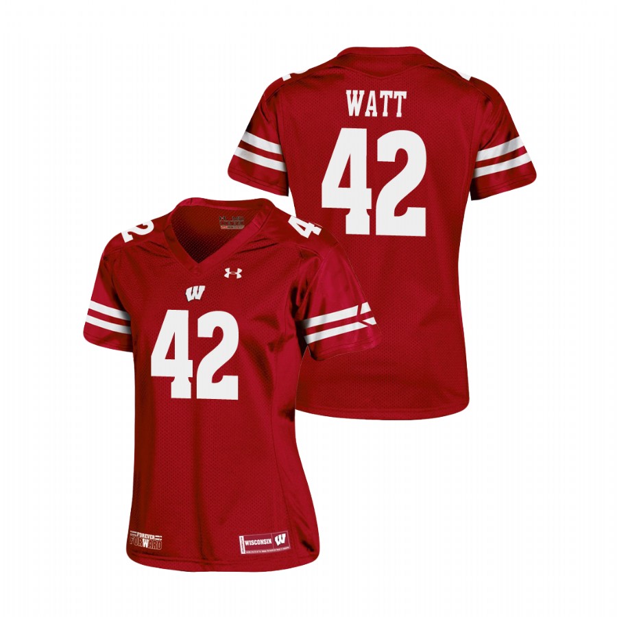 women's wisconsin badgers t.j. watt red replica college football jersey