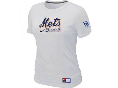 women New York Mets NEW White Short Sleeve Practice T-Shirt