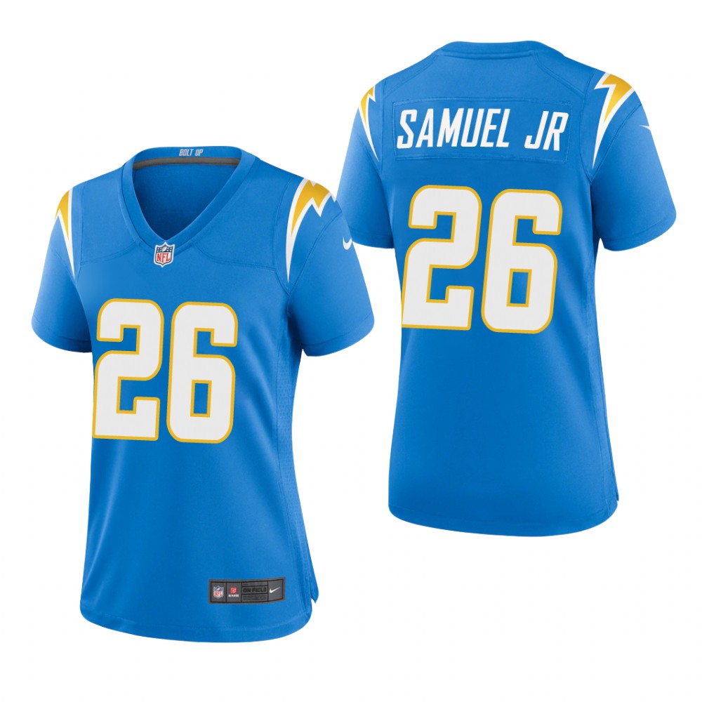 women asante samuel jr. chargers powder blue game jersey
