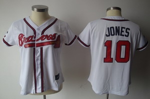 women atlanta braves 10 chipper jones white jersey