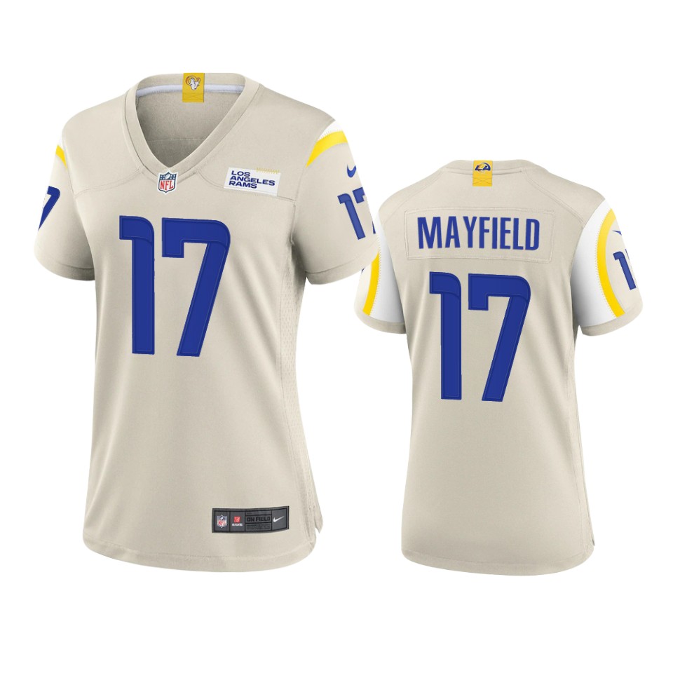 women baker mayfield rams game bone jersey