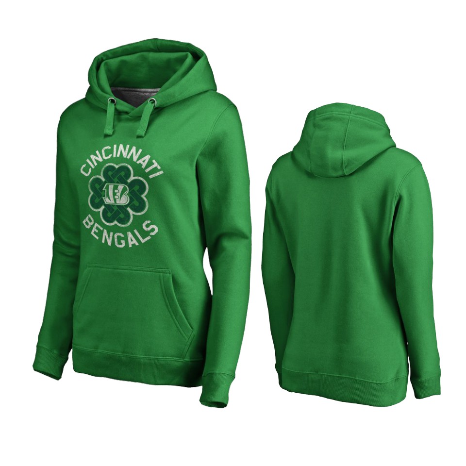women bengals kelly green st. patrick's day hoodie