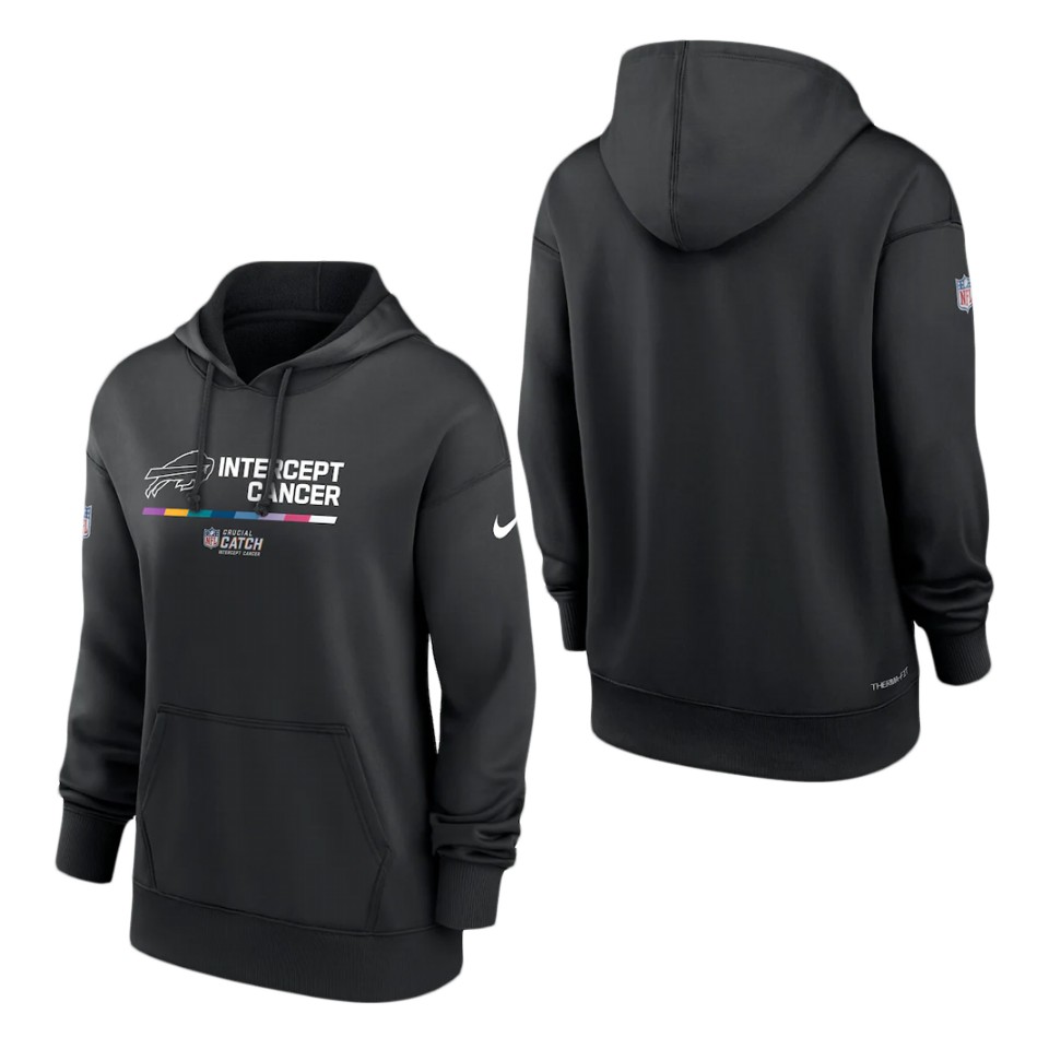 women bills black 2022 nfl crucial catch therma pullover hoodie