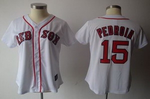 women boston red sox 15 dustin pedroia white jerseys(red number)