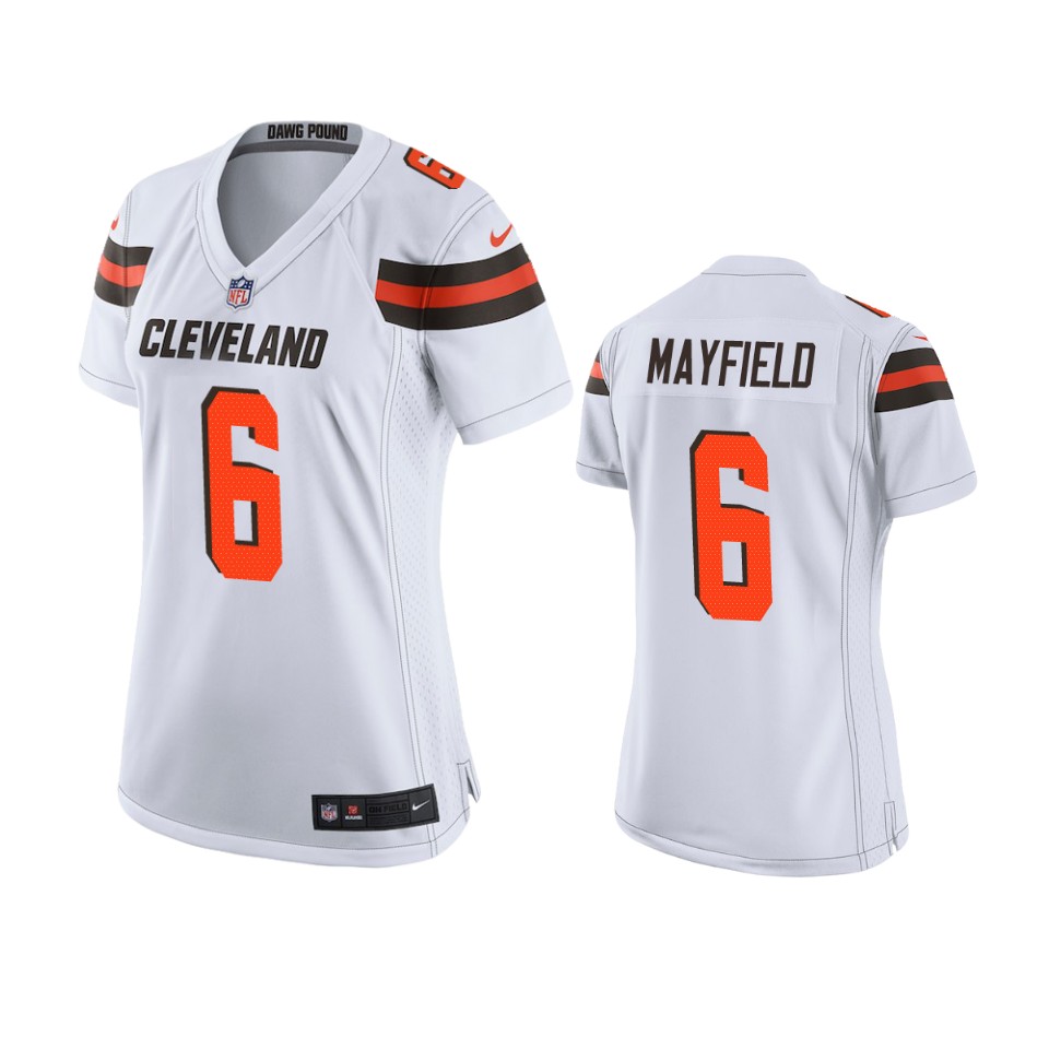 women browns baker mayfield white game jersey