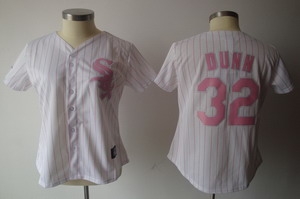women chicago white sox 32 dunn white jerseys(pink stripe)