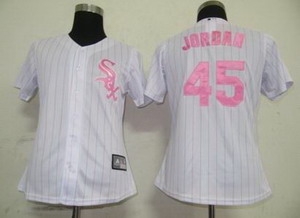 women chicago white sox 45 jordan white jerseys( pink strip)