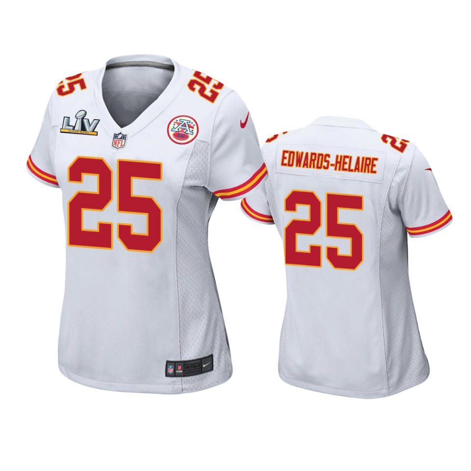 women chiefs clyde edwards helaire white super bowl lv game jersey