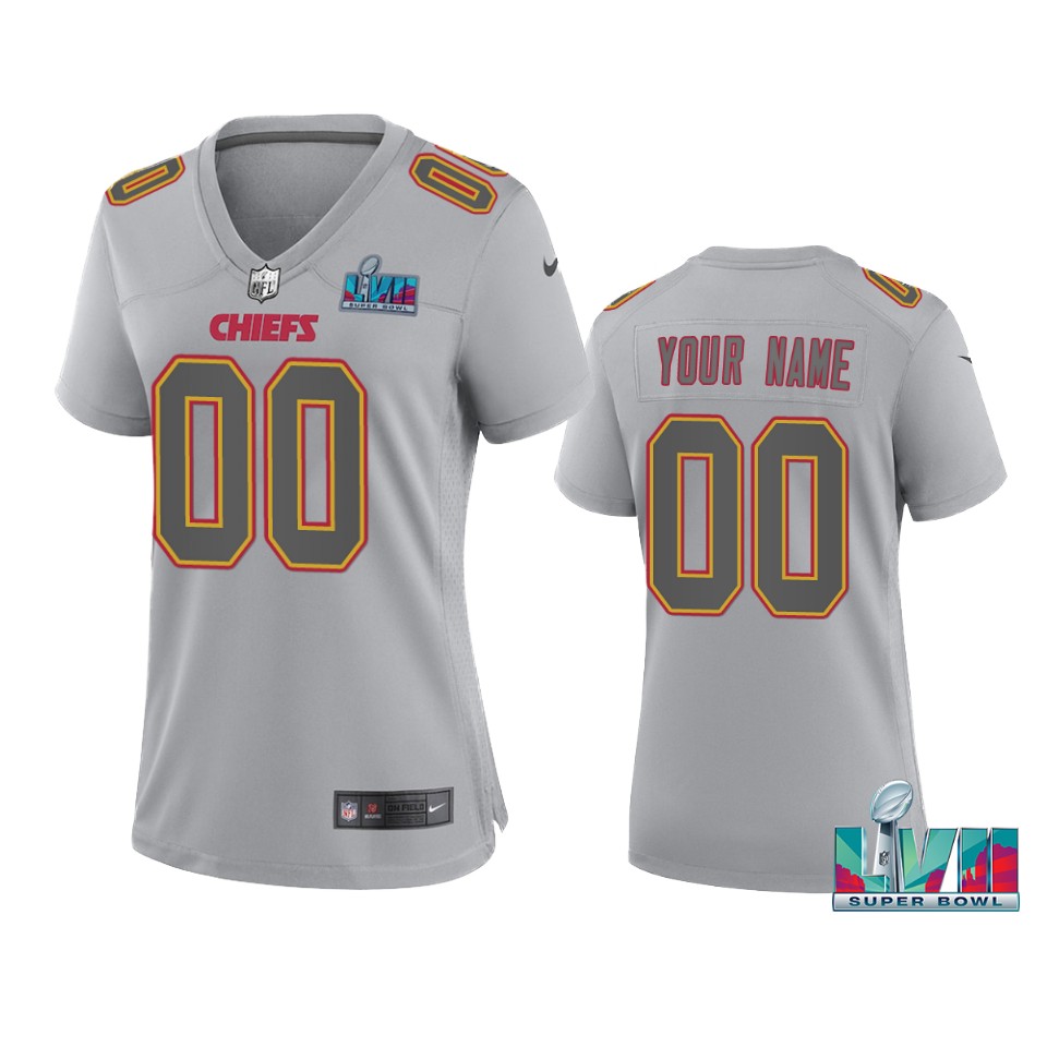 women chiefs custom gray super bowl lvii atmosphere jersey