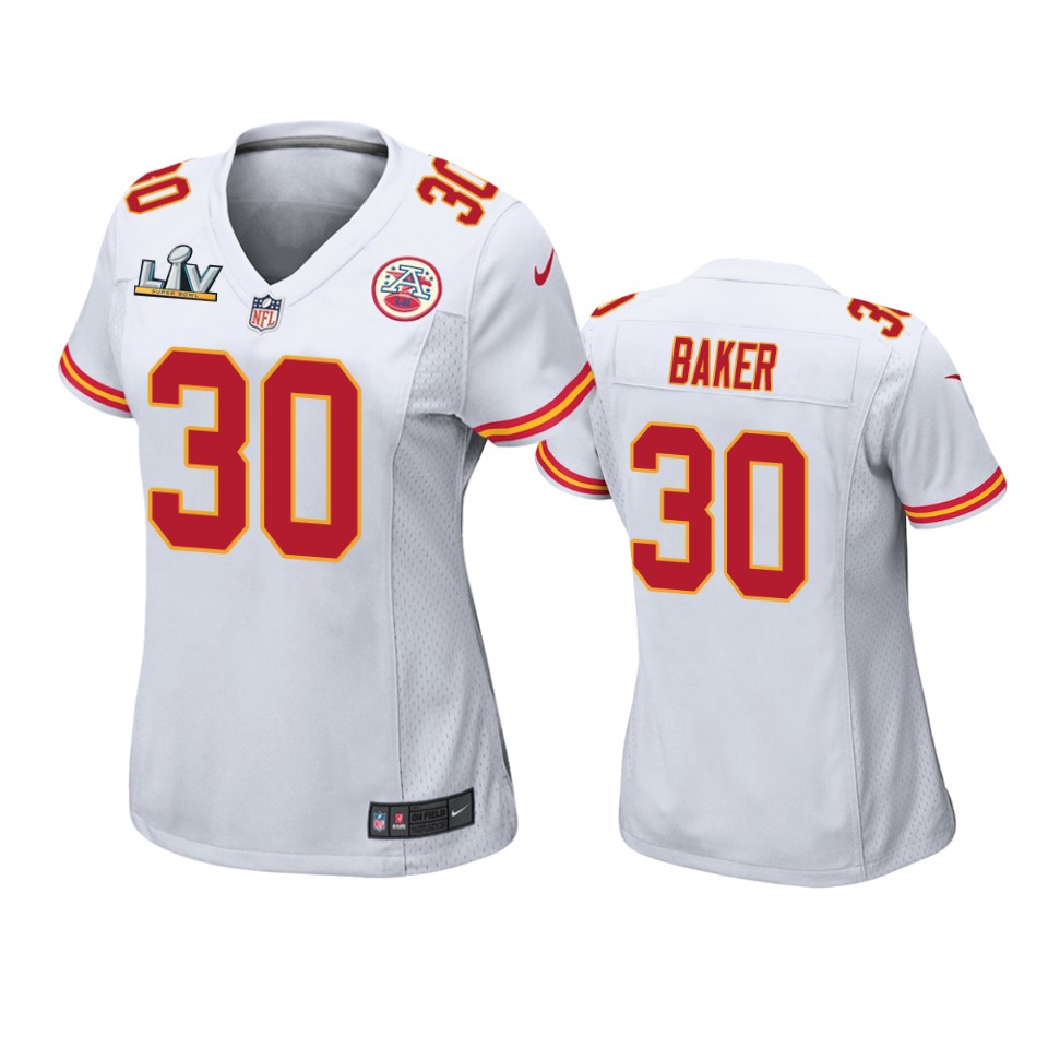 women chiefs deandre baker white super bowl lv game jersey