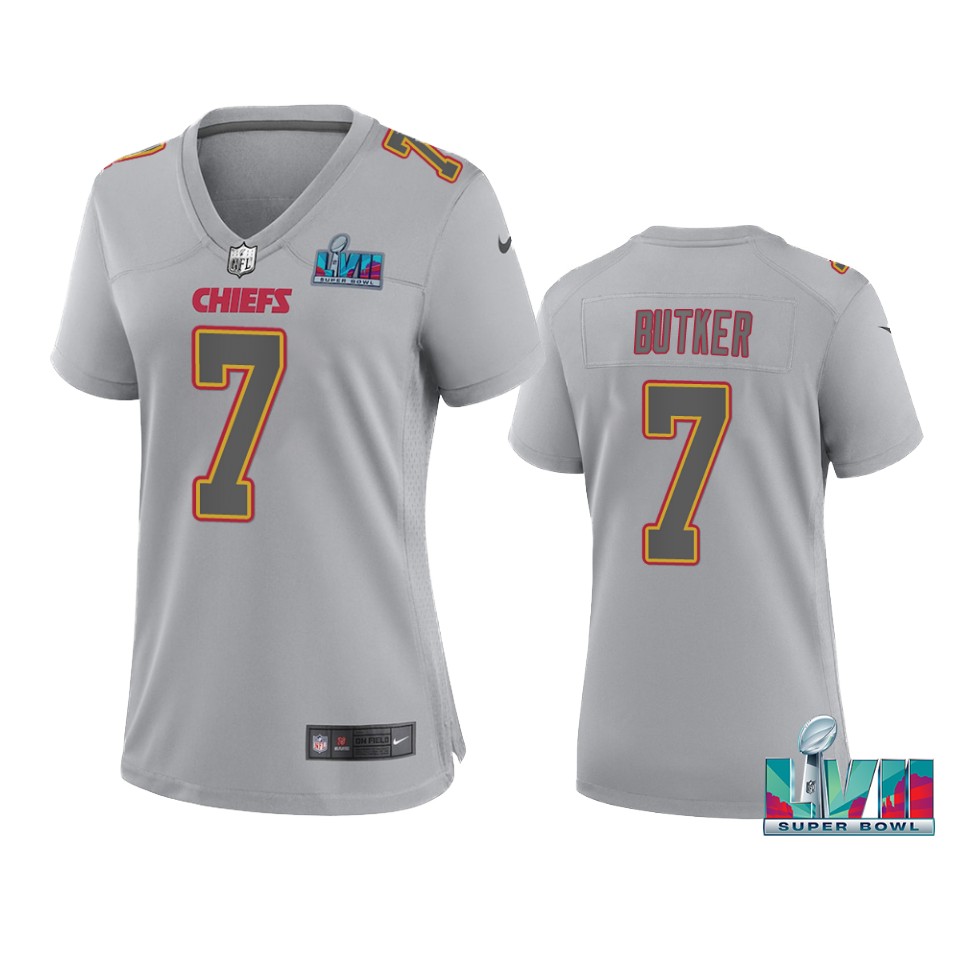 women chiefs harrison butker gray super bowl lvii atmosphere jersey