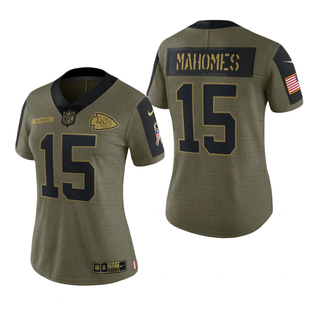 women chiefs patrick mahomes olive limited 2021 salute to service jersey