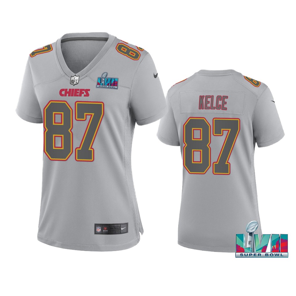 women chiefs travis kelce gray super bowl lvii atmosphere jersey