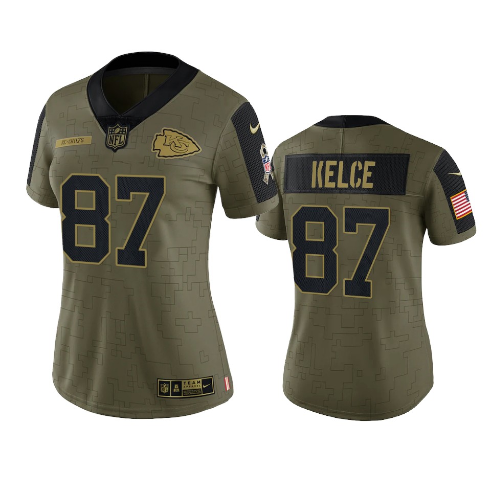 women chiefs travis kelce olive limited 2021 salute to service jersey