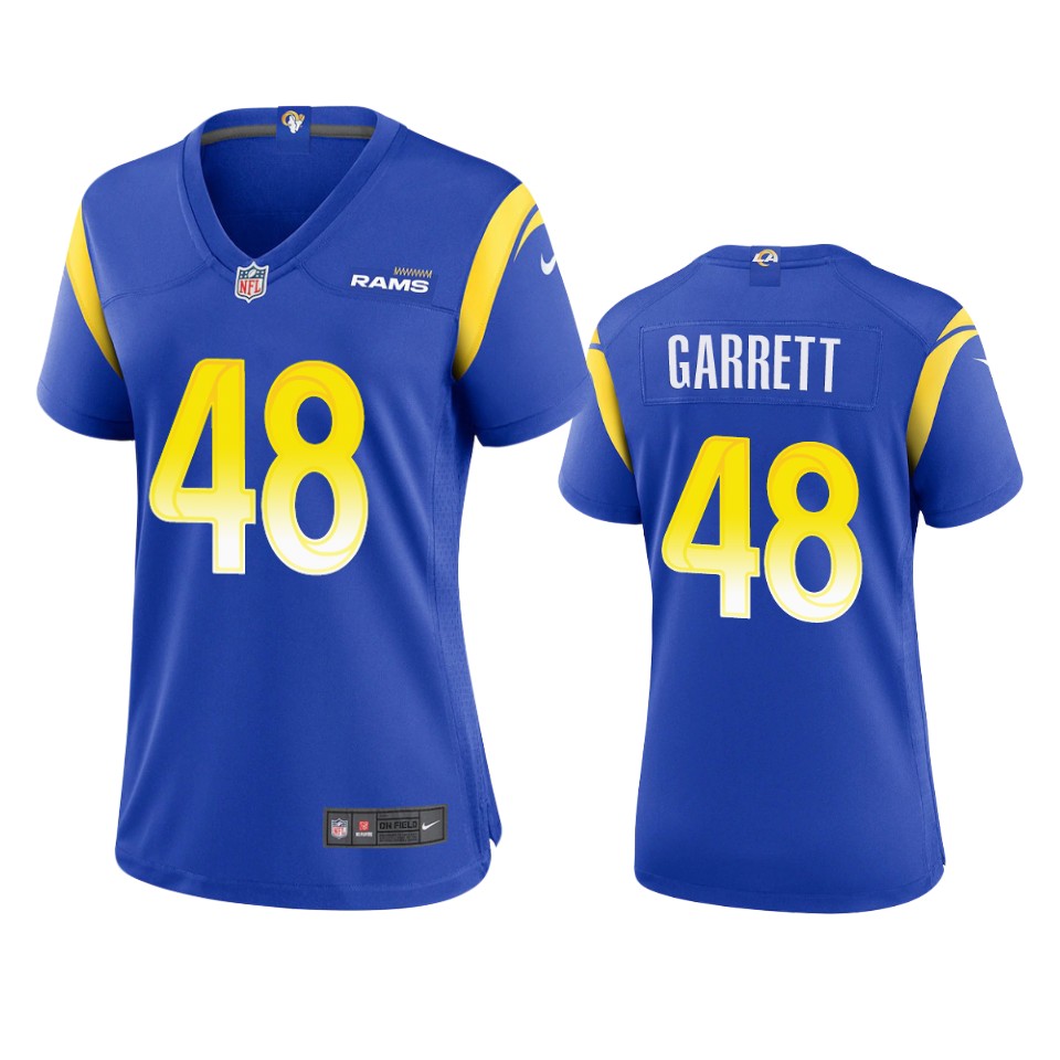 women chris garrett rams game royal jersey